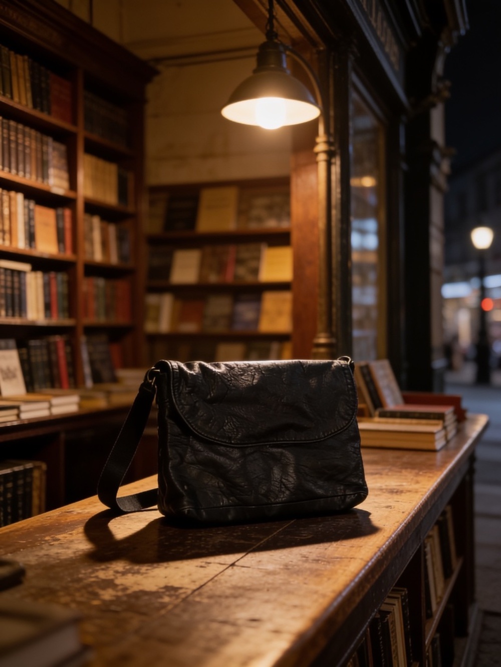 Vintage Black Distressed Leather Shoulder Messenger Bag/Satchel